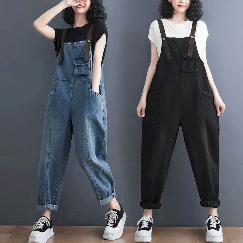 Tute di jeans pop per le donne Moda coreana allentata Pantaloni dritti Harajuku Abiti interi Pagliaccetti da donna Casual Vintage Playsu