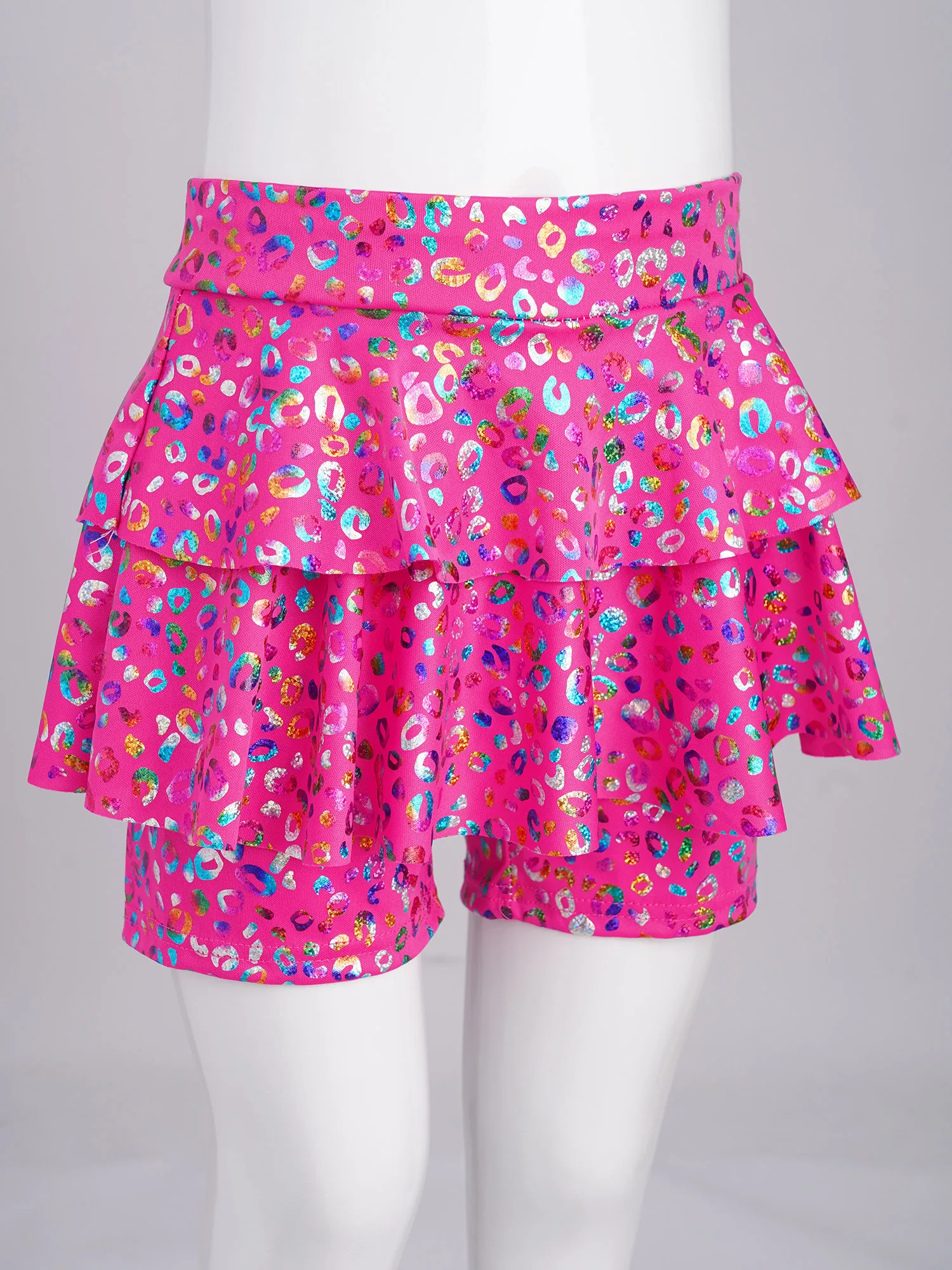 

Kids Girls Jazz Dance Skirts Culotte Fashion Metallic Leopard Print High Waist Skirted Shorts for Cheerleading Ballet Skirts