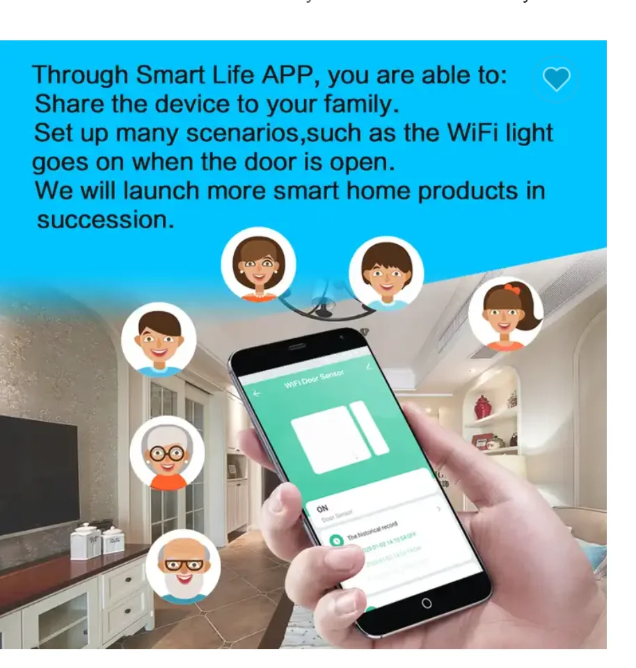 Doorbell Tuya Window Alarm 130db Doodle Wifi Door Magnet Alarm Smart Home Multifunction Sensor ABS Plastic Security Housekeeper