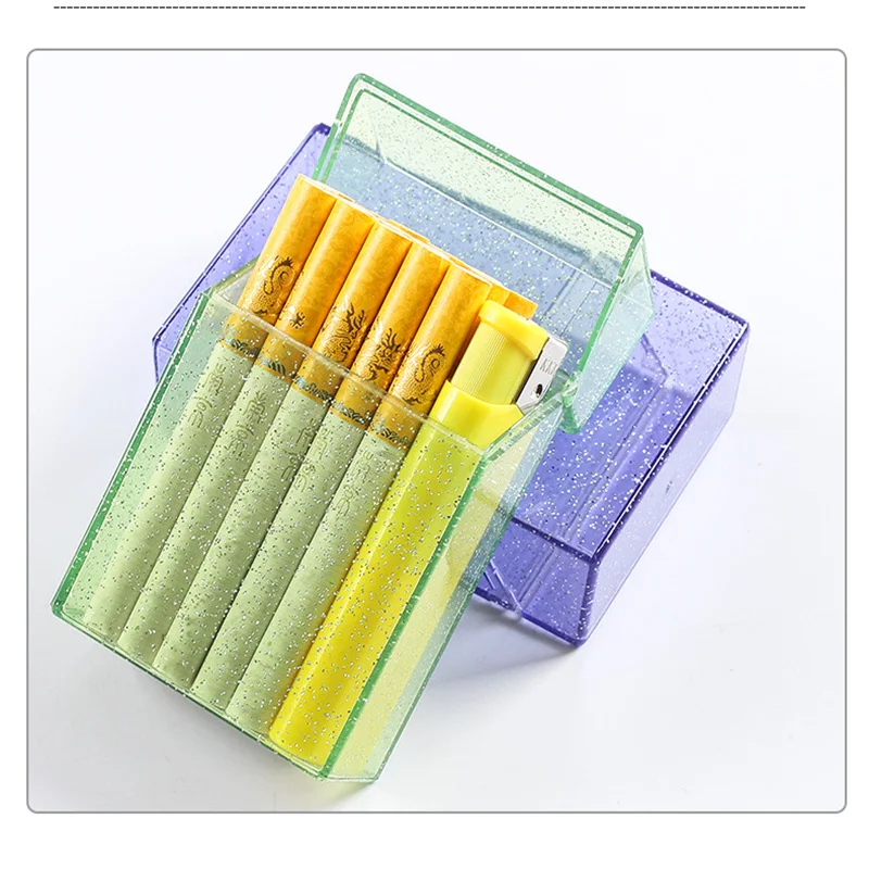 Plastic Clear Thick Cigarette Case Shining Cigarettes Box Portable Cigarette Holder Container For Smoker Dropshipping