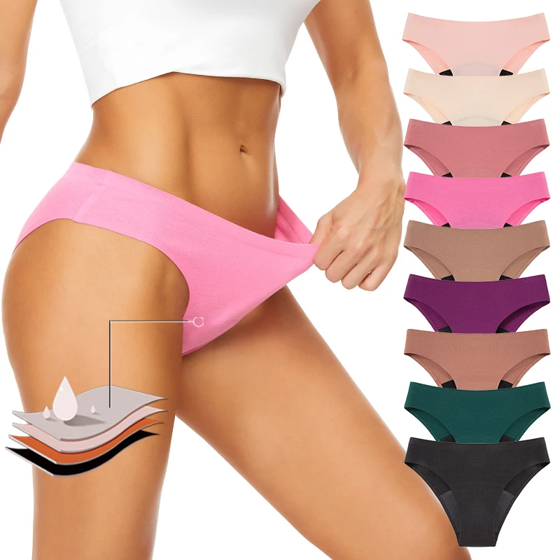 Seamless Cotton Menstrual Panties 4-Layer Leakproof Fast Absorption Teenager Macaron Period Panties Mid-Rise Incontinence Undies