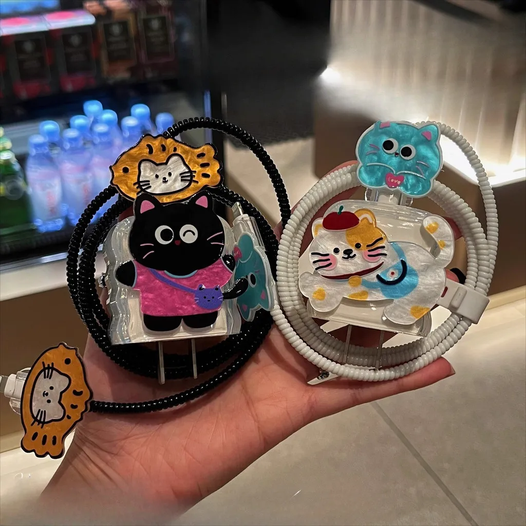 Cute Cat Data Cable Protective Case for Apple 20W Fast Charging Cable Winder Wire