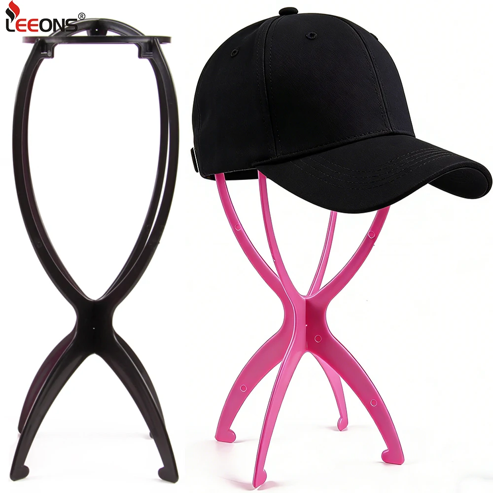 

Plastic Folding Wig Stand Pink Black Wig Holder Portable Hat Display Wig Head Stand For Women Multiple Wigs And Hats Home Salon
