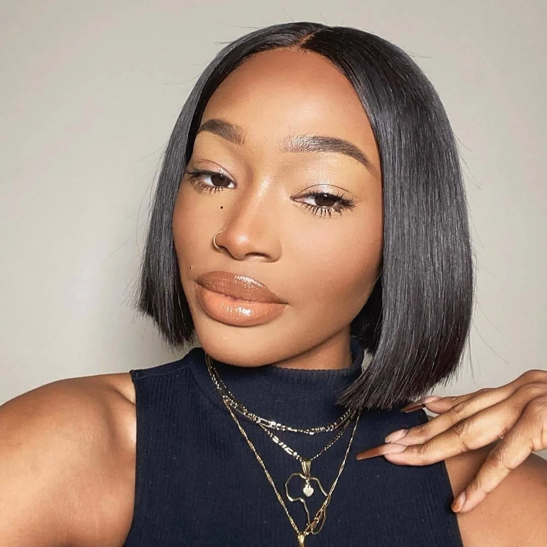 Sleek 100% Real Ready To Wear Lace Front Wigs Short Straight Bob Brazilian Hair Wigs Straight Bob Human Hair Wigs For Women