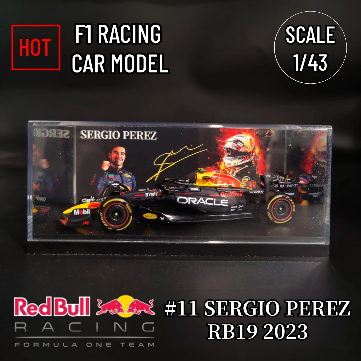 Bburago 1:43 F1 2023 Red Bull Racing RB19 Car Model with Perez Signature Showcase Hardcover Formula 1 Miniature Toy Collection