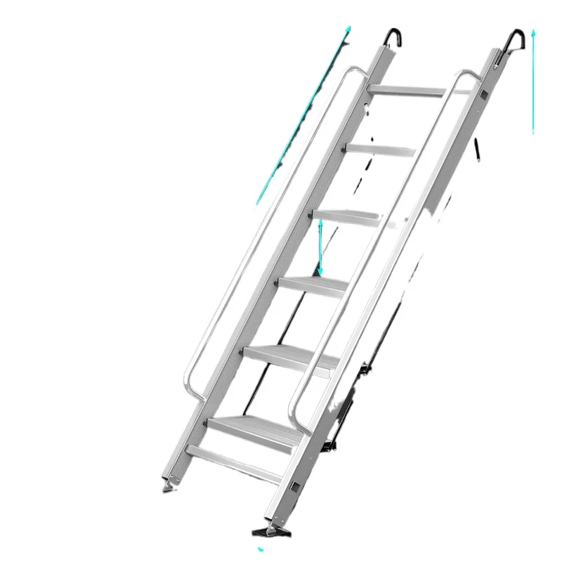 Household outdoor two-story platform attic ladder thickened aluminum alloy folding telescopic