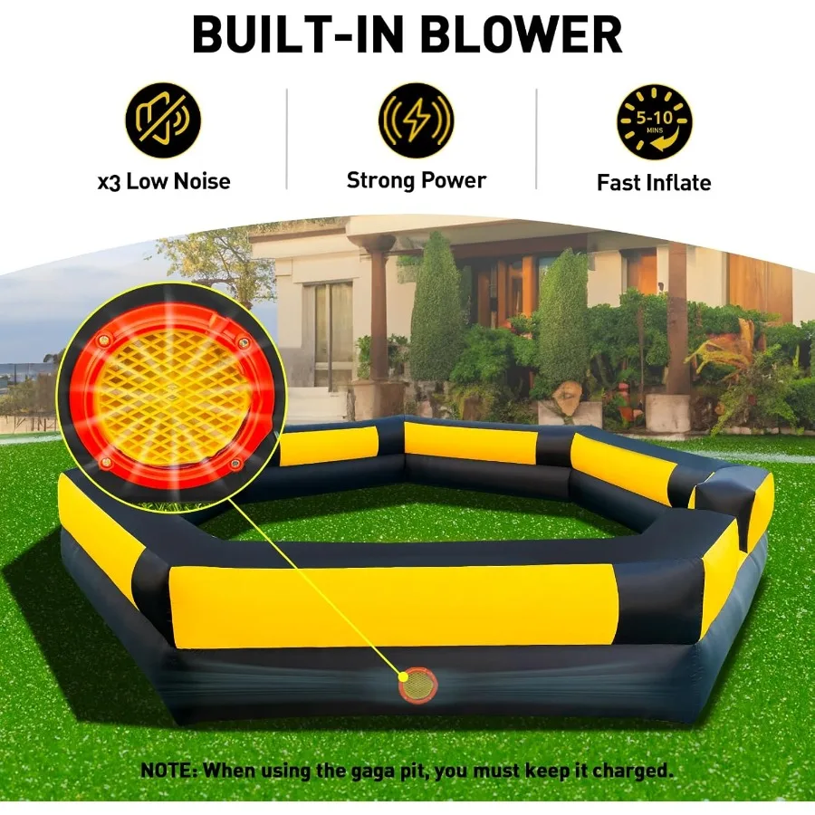 Gonfiabile per palline da 15 piedi con potente ventilatore, campo Gagaball portatile per attività familiari scolastiche all'aperto al coperto Gonfiabile