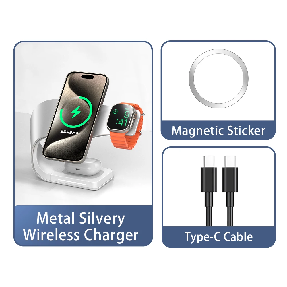 4 in 1 draadloze oplader metalen omhulsel magnetisch 15W snellaadstation standaard voor iPhone 12-17 mobiele telefoons Airpods Apple Watch
