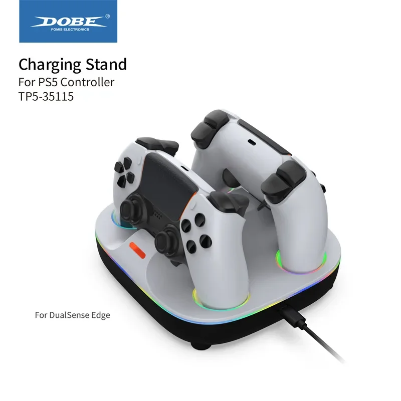 DOBE doca de carga rápida com luzes coloridas RGB, desligamento automático, borda Dual Sense, PS5 Grip, TP5-35115