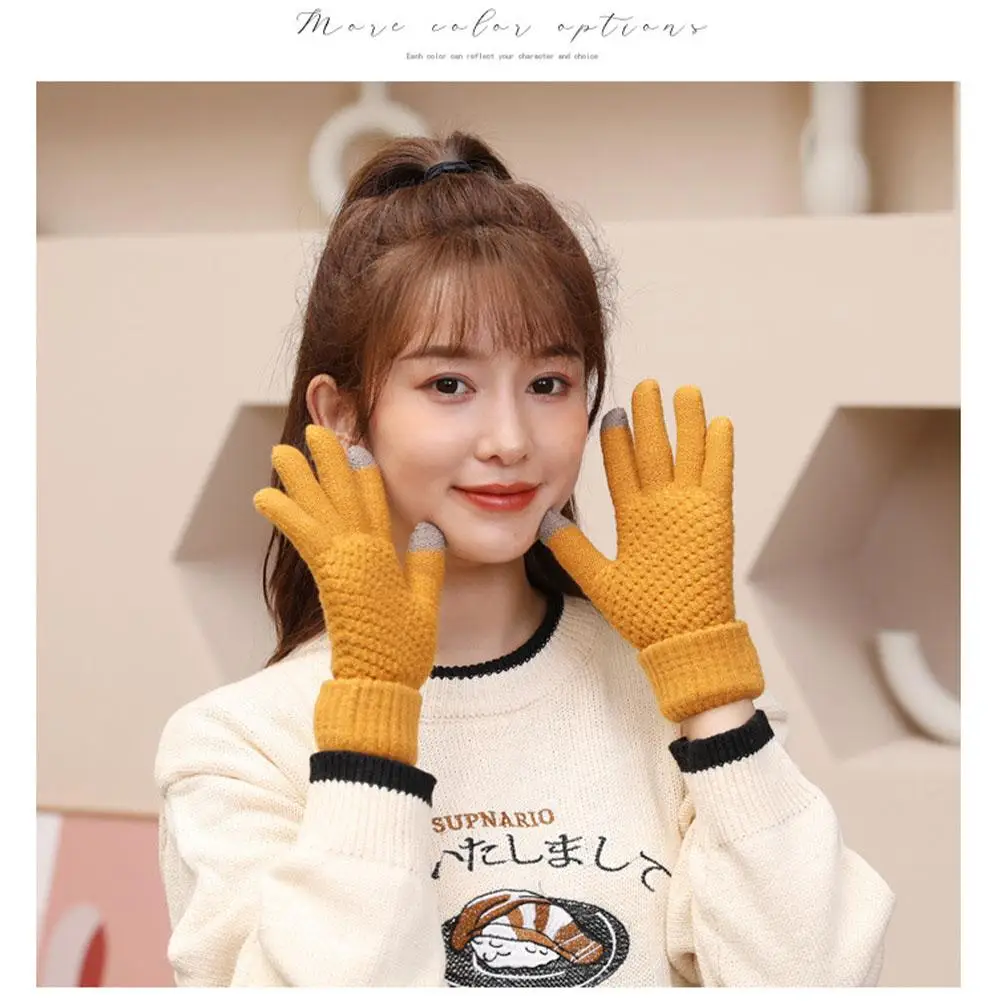 Gants tricotés solides pour femmes, chauffe-mains, doublure épaisse, ski, poignet court, mitaines à doigts complets, automne hiver