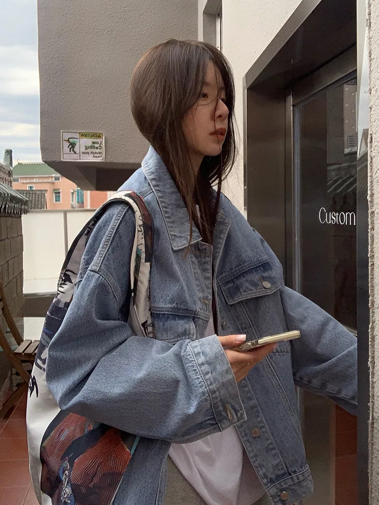 Spring Autumn Vintage Denim Loose Casual Jacket Coat Women