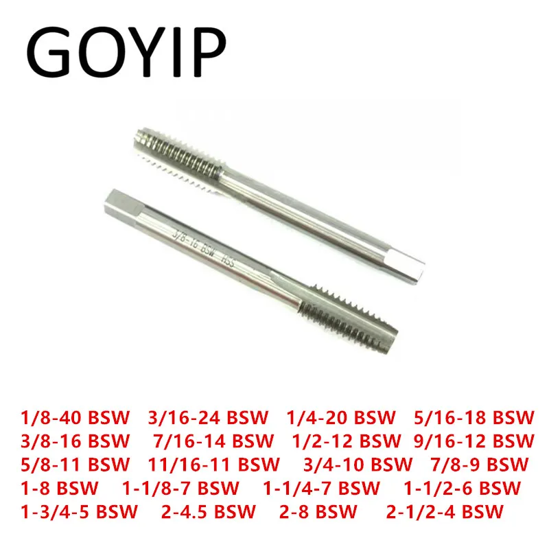 2 Pcs 1/8-40  3/16-24  5/16-18  3/8-16  7/16-14  9/16-12 11/16-11 1-1/8-7 2-1/2-4 BSW Threading Taps British Standard Whitworth