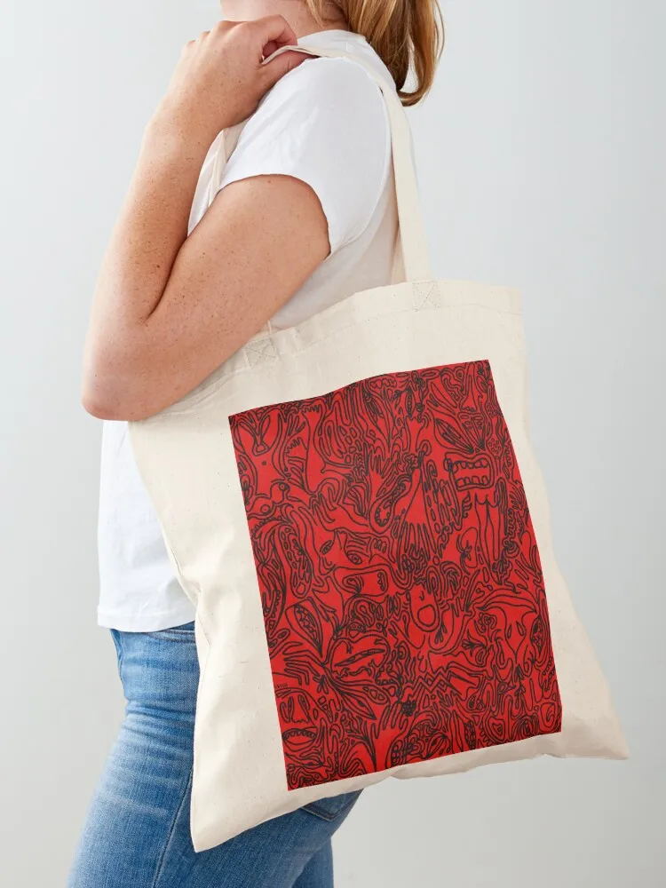 

The Garden of Delights (black on red) Tote Bag Big bag shoping bag tote bags aesthetic Big women