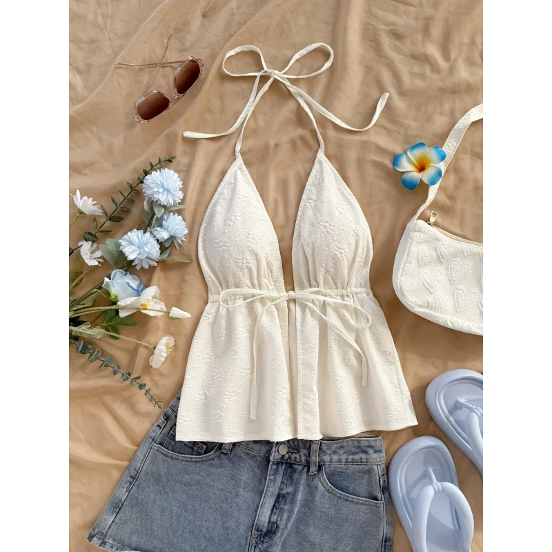 

Solid Color Floral Texture Cute Top
