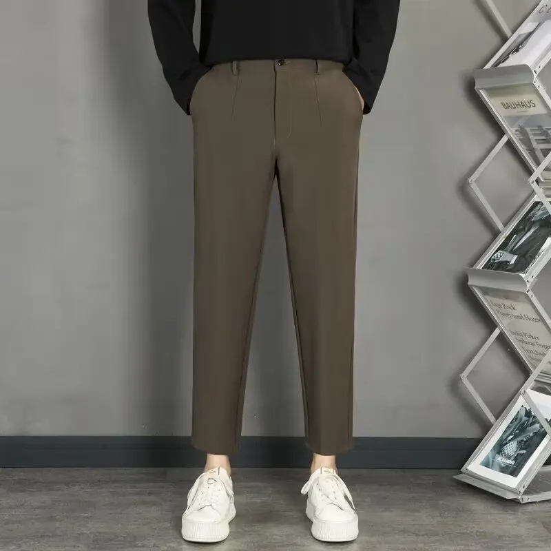 

Brown Pants Summer Men's Clothing Suit Male Cropped Trousers Mens Dress Pants Man Korean Fashion Men Trousers High Quality Suits