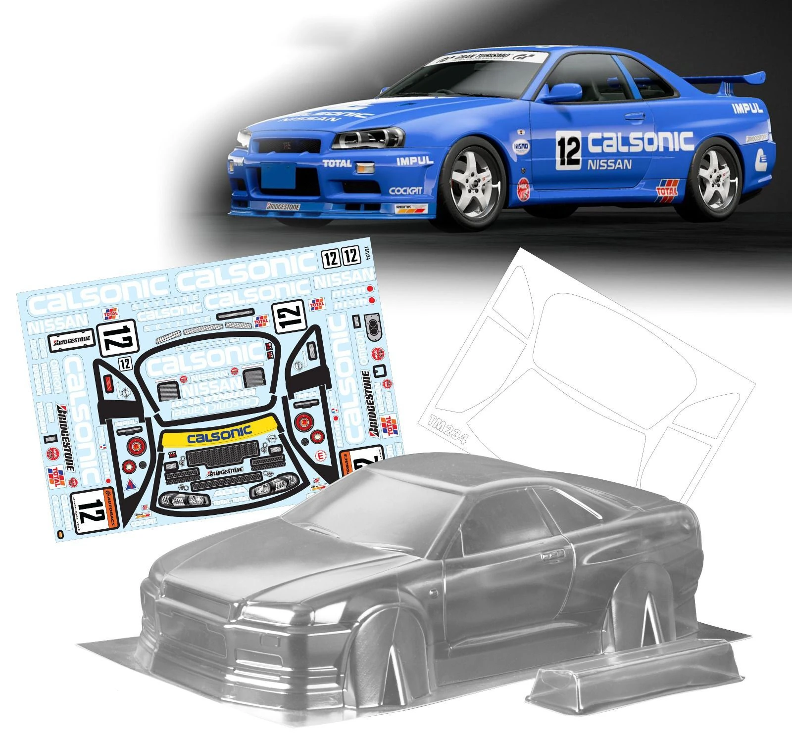 

1set GTR R34 1/10 1:10 M car PC body shell 210mm wheelbase clean RC drift body shell for RC TAMIYA CARTEN M car