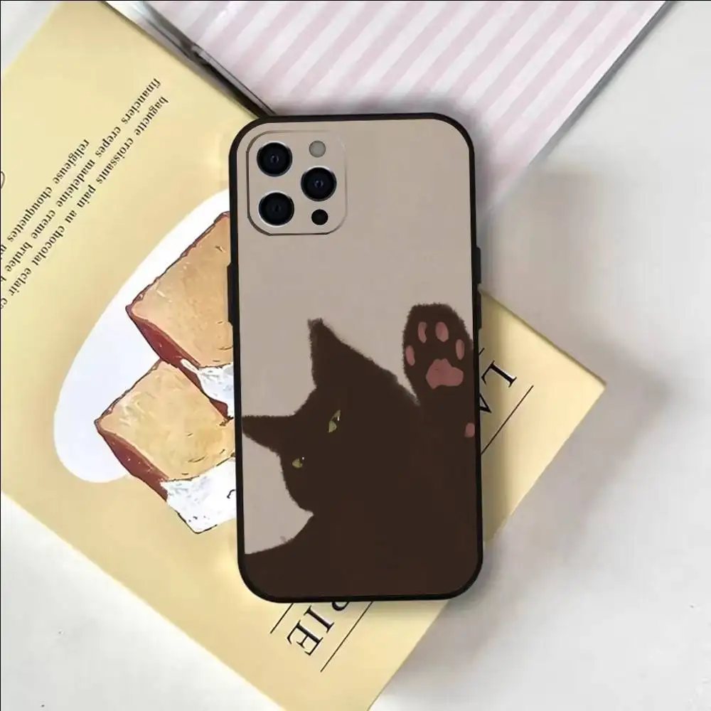 حافظة هاتف على شكل قطة لطيفة لهاتف آيفون 17،16،15،14،13،12،11 بلس، برو ماكس غطاء أسود ناعم #6