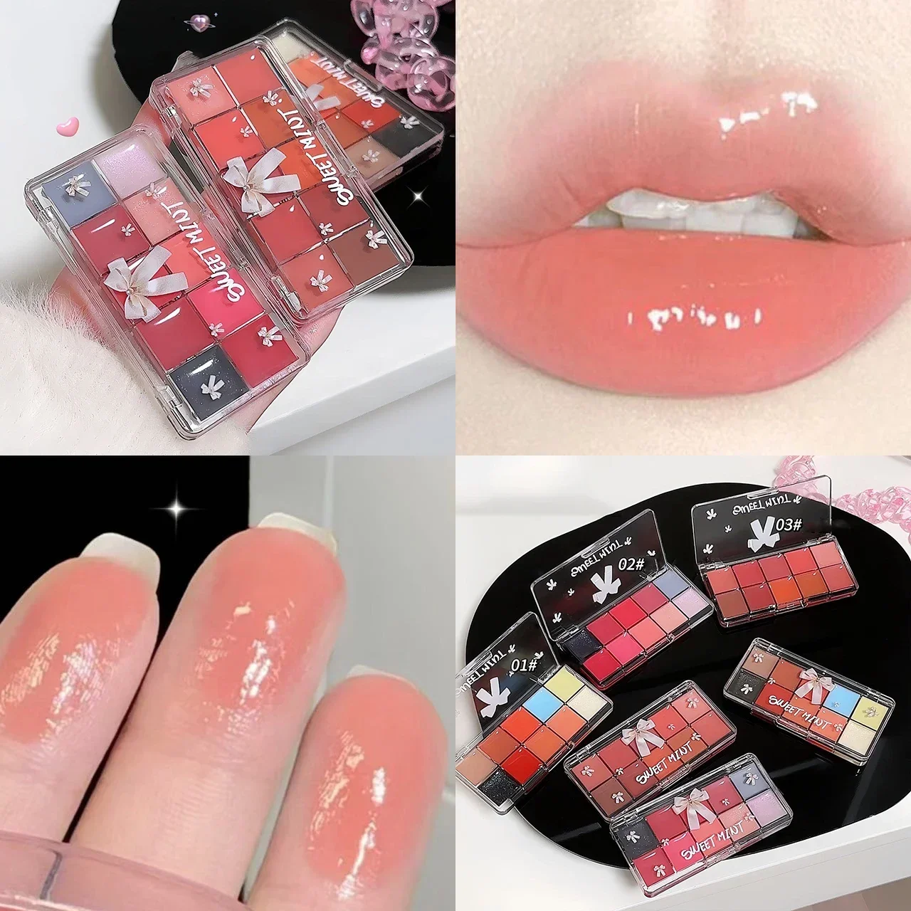 10Colors Lip Jelly Plate Mirror Crystal Lip Gloss Moisturizing Water Glass Red Orange Lip Oil Balm Sexy Plump Makeup Palette