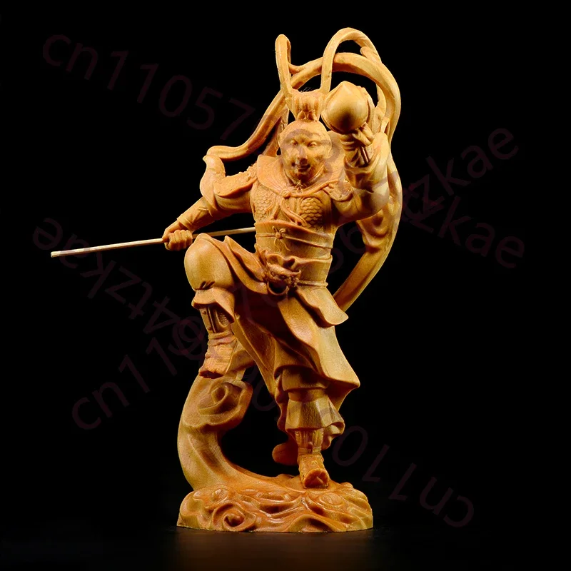 Wooden Sun Wukong Statue - Handcrafted Monkey King Root Carving Home Decoration