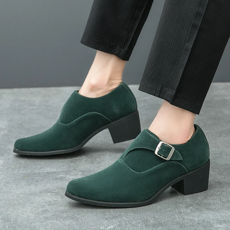 High Quality Oxford Dress Shoes 6CM High Heel Footwear Wedding Formal Italian Shoes Office Pointed Suede Elevator Loafers