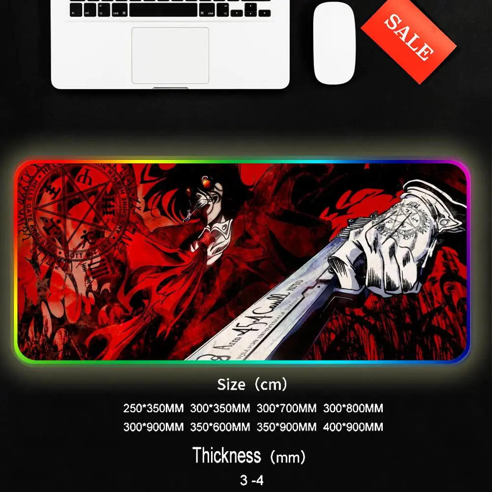 Anime Hellsing Alucard Mouse Pad Gamer Rgb Desk Mat Back Light Led Mousepad Setup accessori da gioco Deskmat Big Mousepad