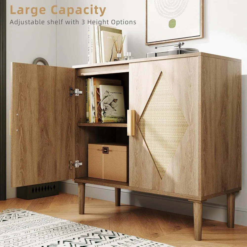 Modern Rattan Storage Cabinet/Sideboard Portable Clothes Organizer Cabinet Multi-layer Storage Rack Decorative for Living Room, Hallway, Dining Room, Entryway