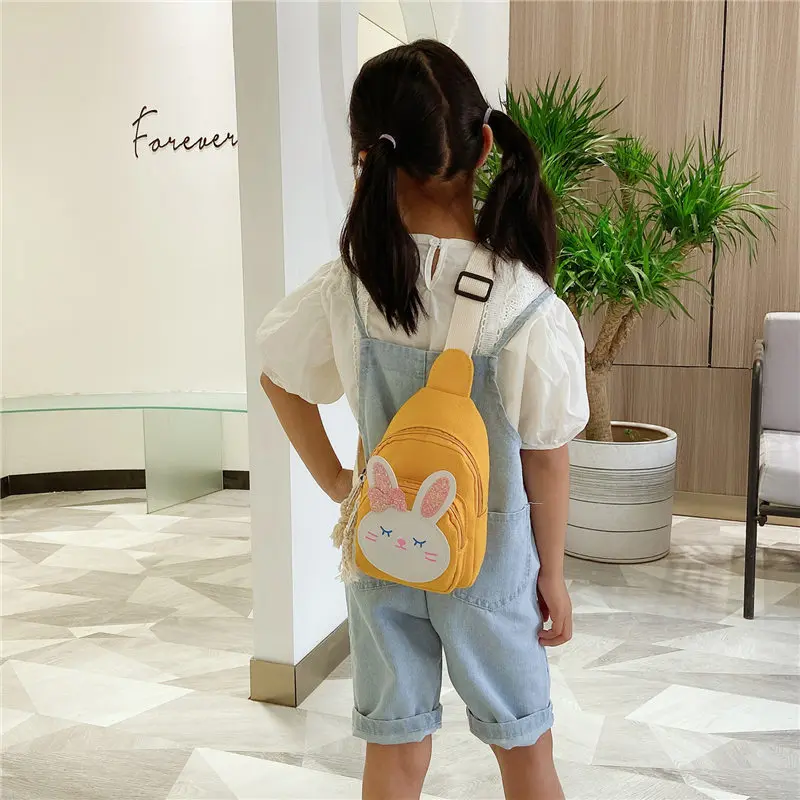 Cute Rabbit Canvas Children's Crossbody Bag Fashionable Princess Girl's Coin Purse Single Shoulder Bag Trendy Kids Bag