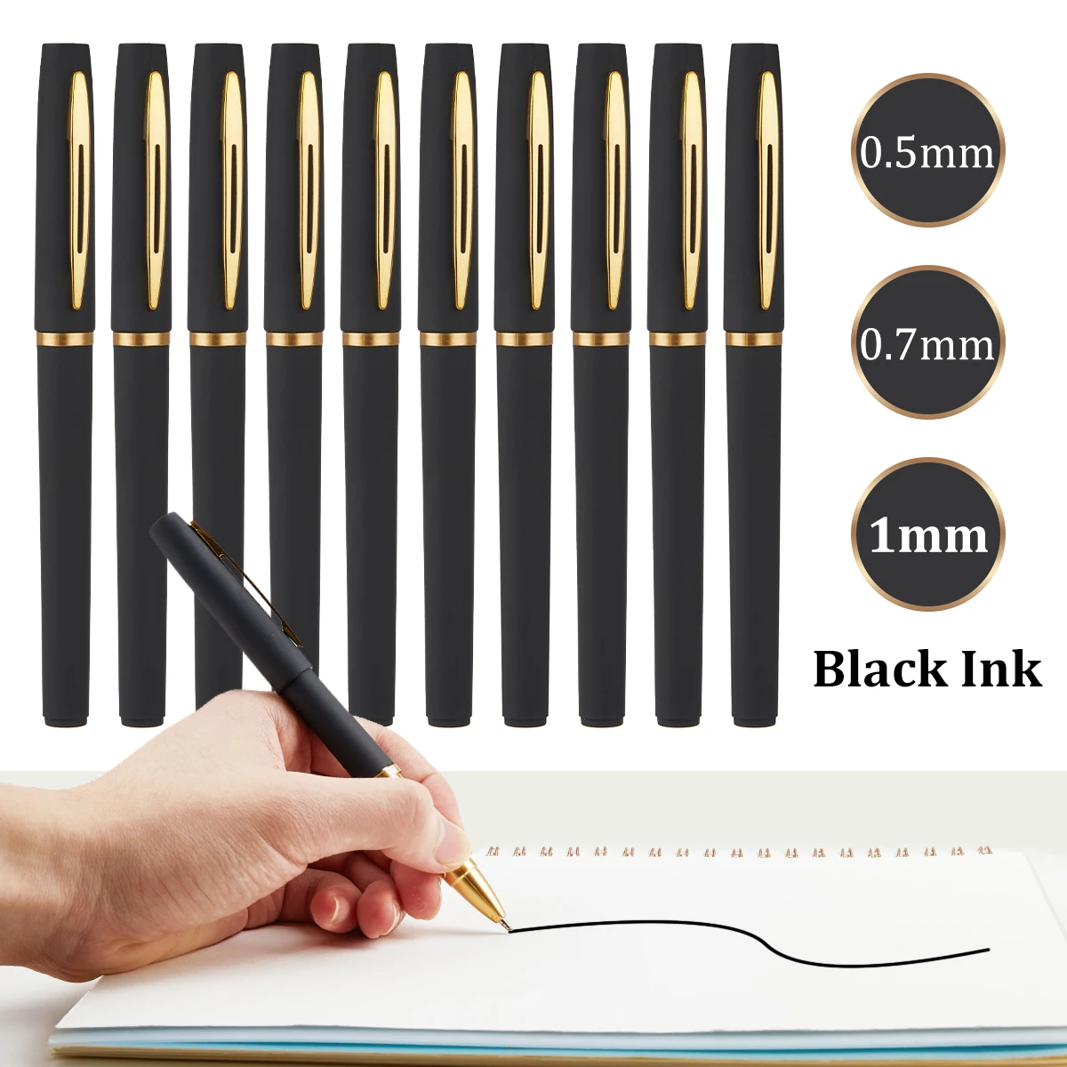 

Gel Pens, Large Capacity Gel Ink Pens For Journaling, Writing Pens,Medium Point Pens, Black Barrel, Black Gel Ink, 5 Count
