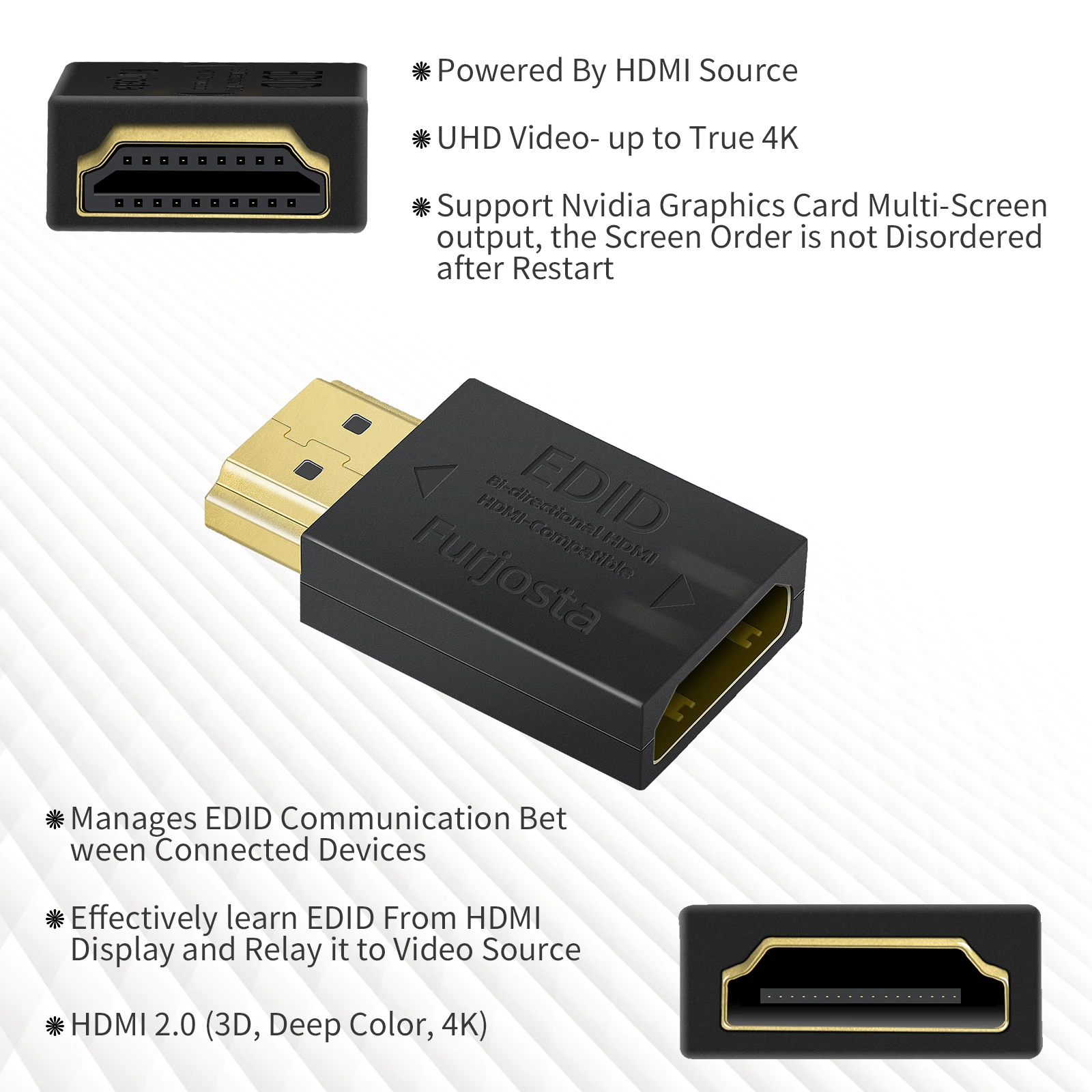 Furjosta hdmi emulador passar através de 4k adaptador ultra fino ajuste headlesskeep o edid do monitor interruptores ativos e extensores