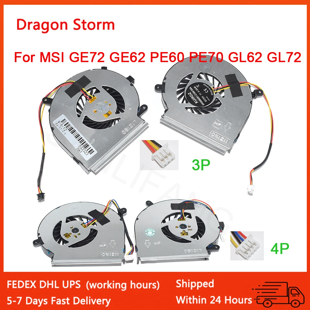 Новый вентилятор охлаждения ЦП для MSI GE72 GE62 MS-1795 PE60 PE70 GL62 GL72 PAAD06015SL 3Pin 4Pin DC5V графический вентилятор