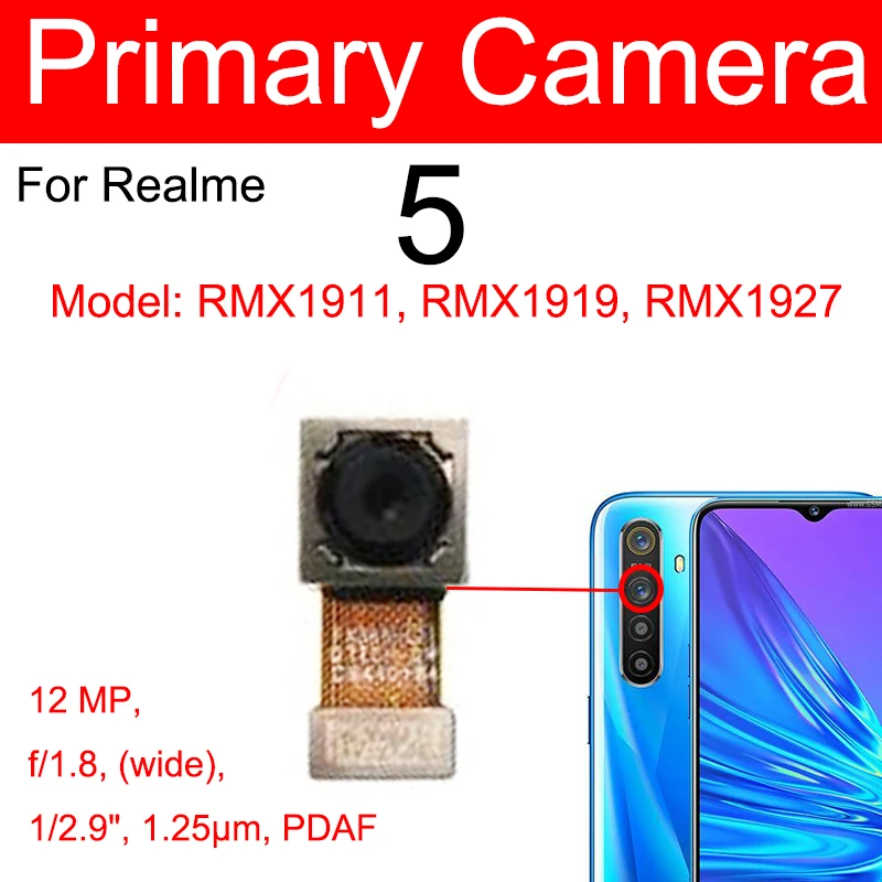 For Realme 5 5i 5S 5 Pro Front Back Camera Front Selfie Facing Rear Main Camera Module Flex Cable Replacement Parts