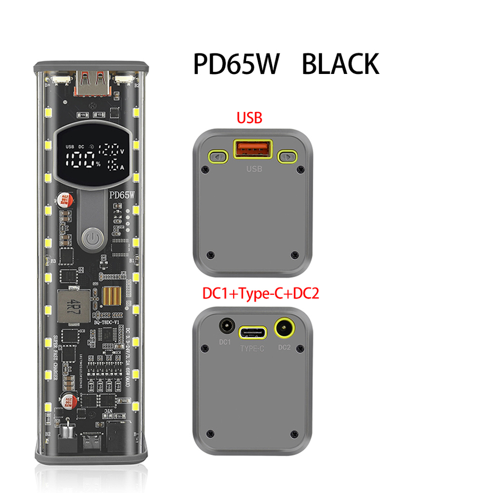  PD65W PD45W Power Bank Case Kit 8*18650 Power Bank Battery Storage Box Fast Charging Battery Holder with LED Light USB+Type-C