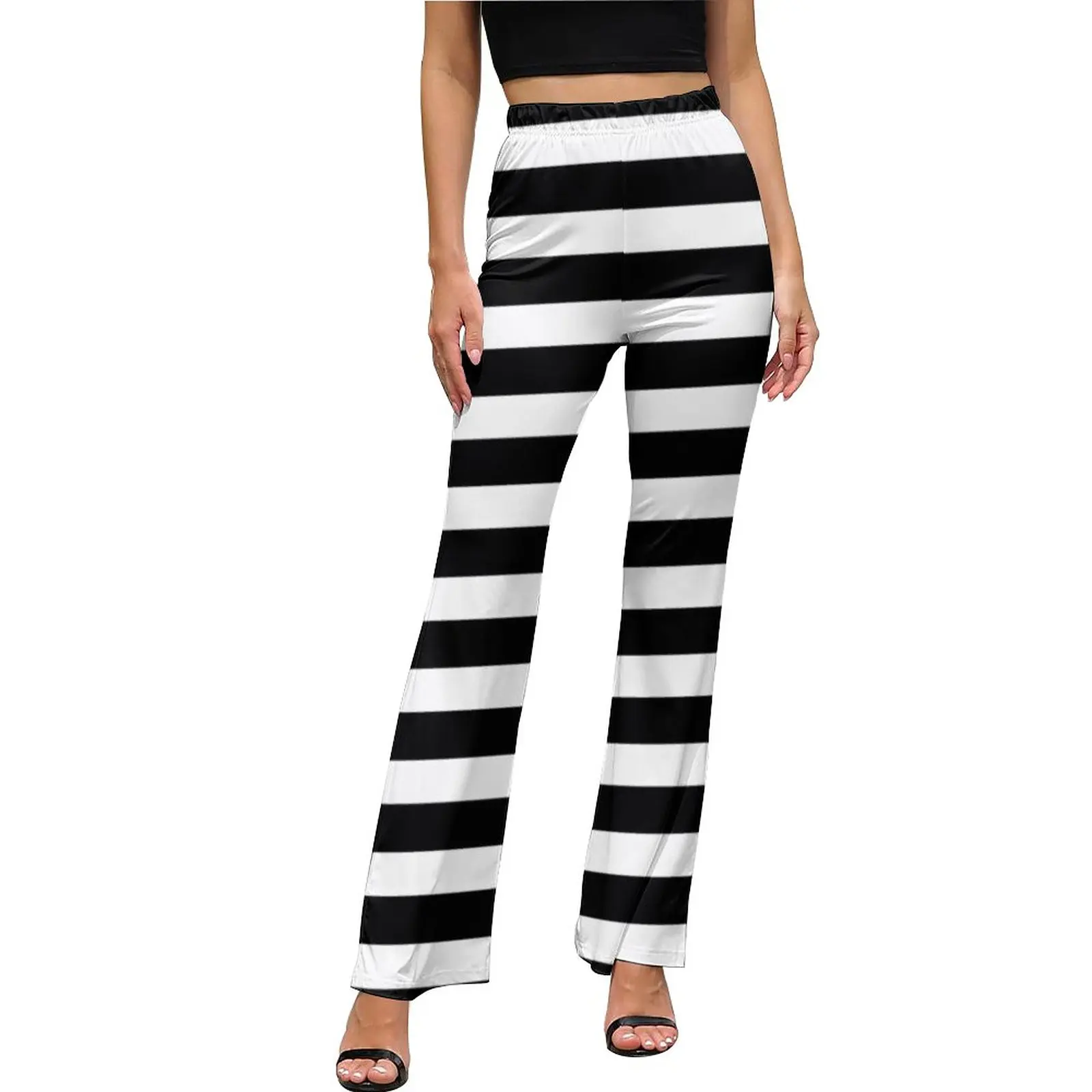 

Classic Retro Stripped Pants Black White Stripes Halloween Night Club Flared Trousers Summer Graphic Street Style Slim Pants