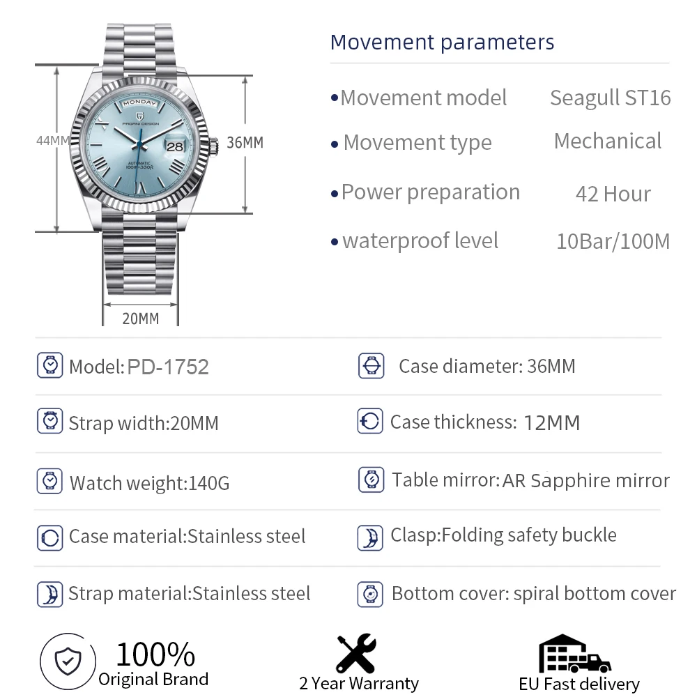 Imagem -06 - Pagani Design Relógio de Pulso Mecânico Automático Masculino Relógios Elegantes ar Sapphire Glass 100m Impermeável Dd36 Novo 2023