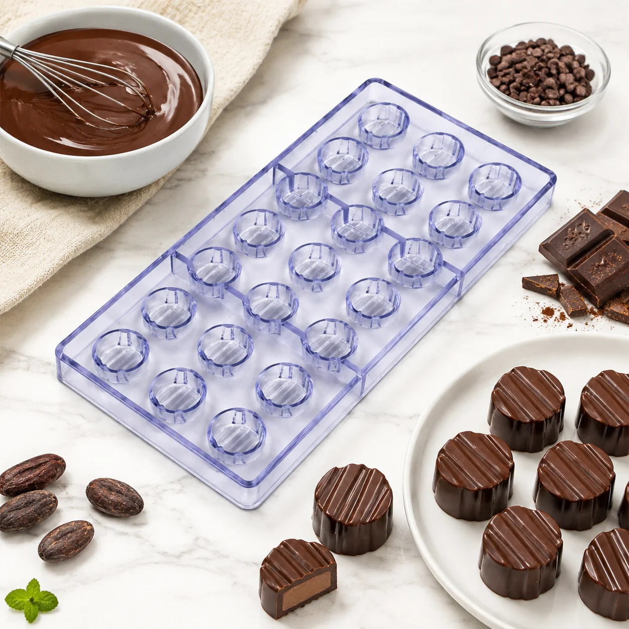 21 Cavity Striped round Polycarbonate Chocolate Mold DIY Handmade Bonbon Candy Mould for Praline Confectionery Baking Tool