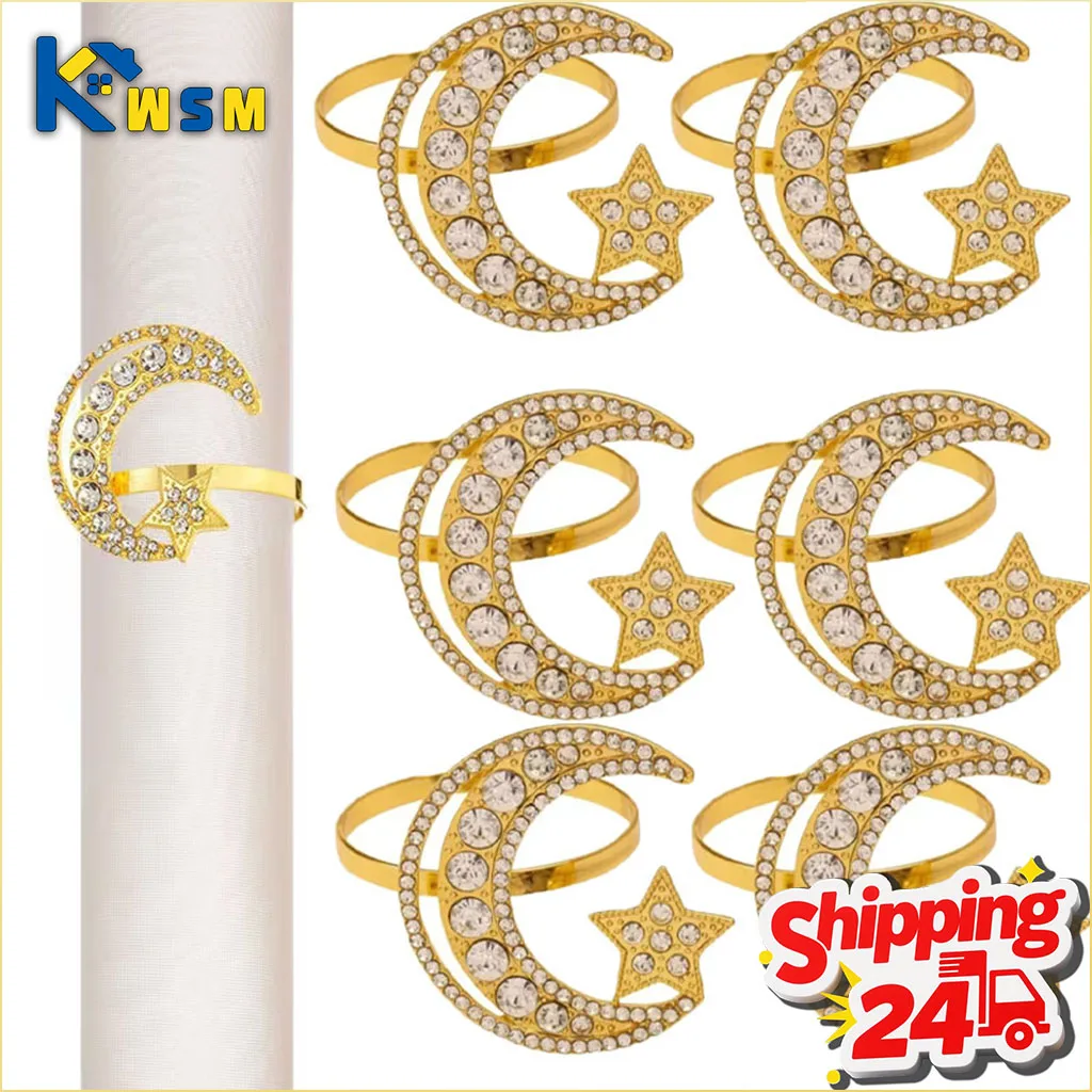 1-24PCS Christmas Metal Rhinestone Star Napkin Ring Holder for Hotel Dining Table Party Xmas Wedding Banquet Home Decoration