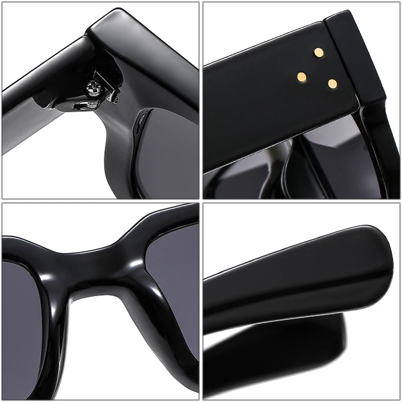 SO&EI Retro Square Women Double Color Sunglasses Fashion Rivets Decoration Shades UV400 Men Trending Gradient Sun Glasses