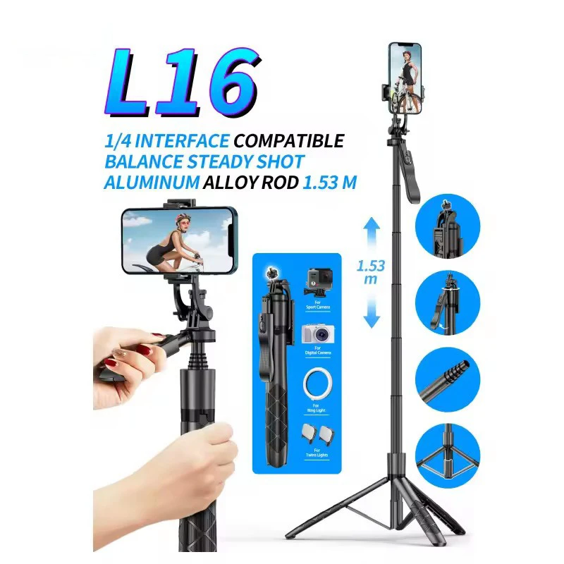 

L16 Foldable Aluminum Mobile Stand Tripod Wireless Selfie Stick 360 Rotating Tripod Mobile Phone Camera Stand