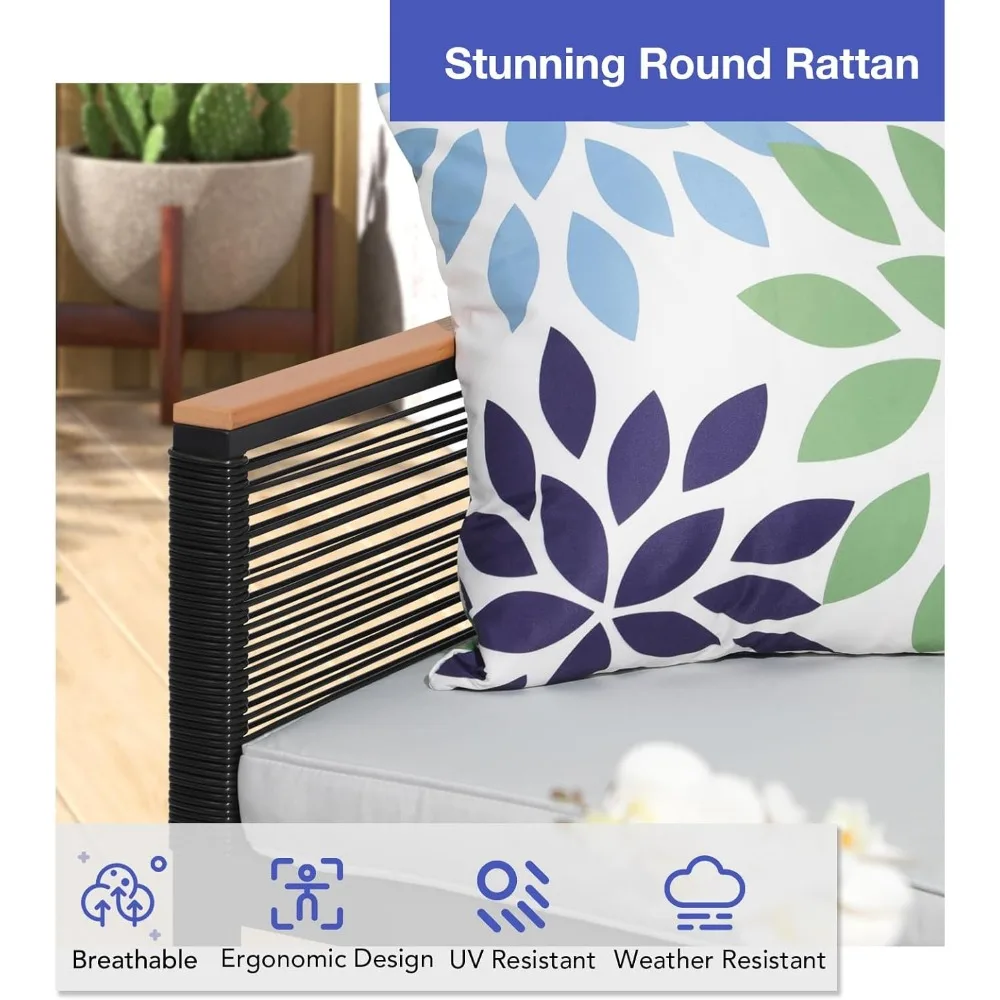 4 Piece Patio Furniture Set, Outdoor Wicker Bistro Set, All-Weather Black PE Rattan Conversation Set w/Coffee Table