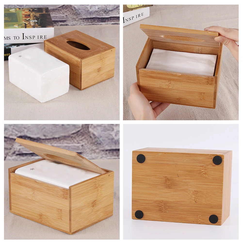 Porta fazzoletti di bambù 16X12X8.8Cm rettangolare ecologico da tavolo per soggiorno cucina bagno ufficio casa