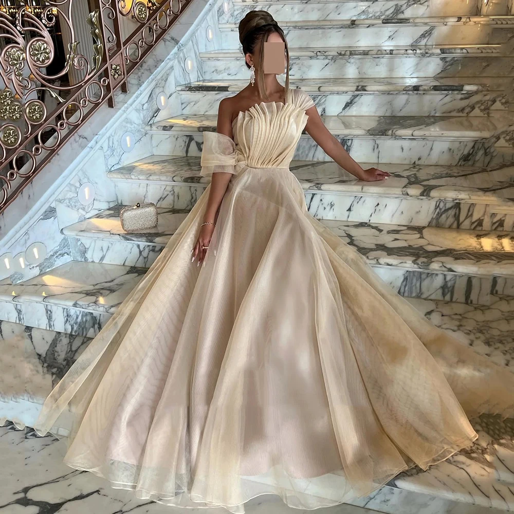 

Customized Jiayigong Fashion cream-coloured A-line Tulle Formal Dresses Draped elegant Off the Shoulder Tiered Party Gowns