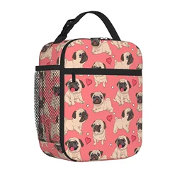 Cute Cartoon Pink Pug Lunch Box Reusable Insulated Totes Lunch Bag Thermal Cooler for Boy Girls School Women Beach Picnic Travel