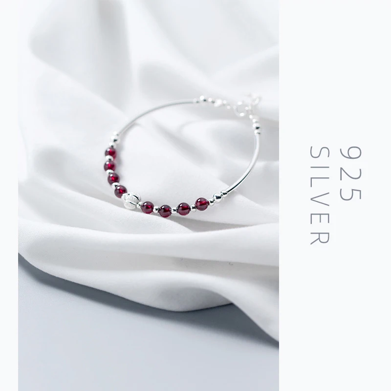 Modian Natural Garnet Little Balls Sterling Silver 925 Bracelet for Women Link Chain Bracelet Ethnic Style Original Fine Jewelry