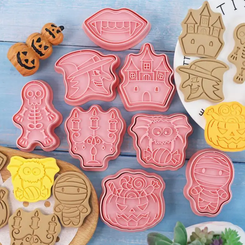 Aus stech formen Set Cartoon Eule Schloss Kürbis Hexe Vampir Schädel press able Cookie Stempel Keksform Halloween Dekoration