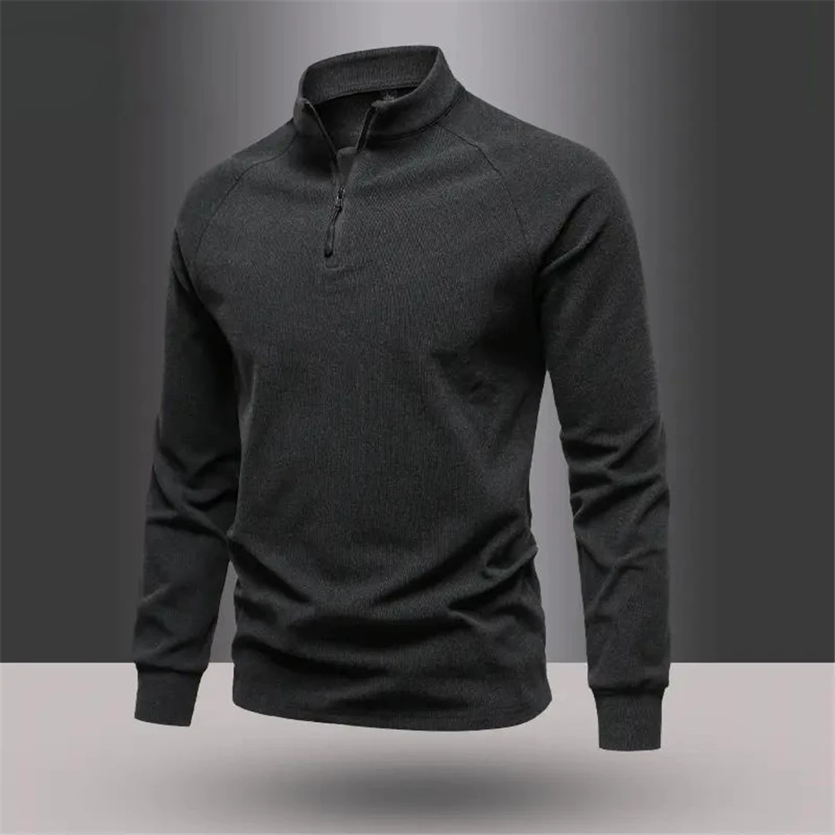 

Мужская толстовка с воротником-стойкой на молнии до середины груди, модная повседневная однотонная модель для весны и осени