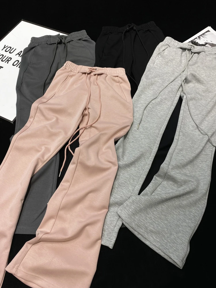 [YOZOU] Solid Clean Fit Comfort Sweatpants Wide Flare Pants Bottoms Slacks Women Trousers Pink Black Gray Brown