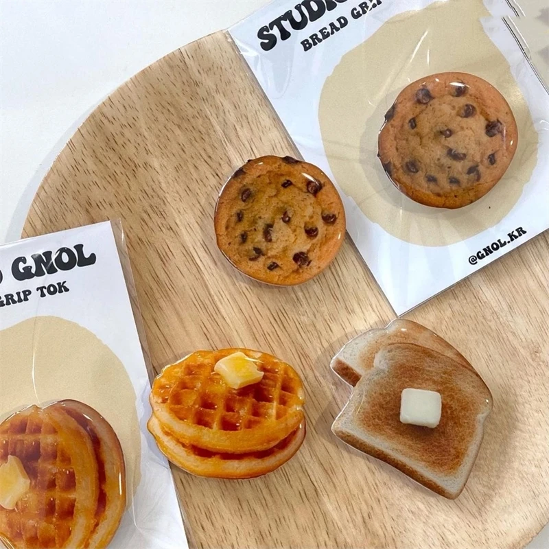 Korea Cute Waffle Cookies Griptok Bracket For iPhone 15 Samsung Food Phone Accessories Holder Ring Support Stand Grip Tok Gift