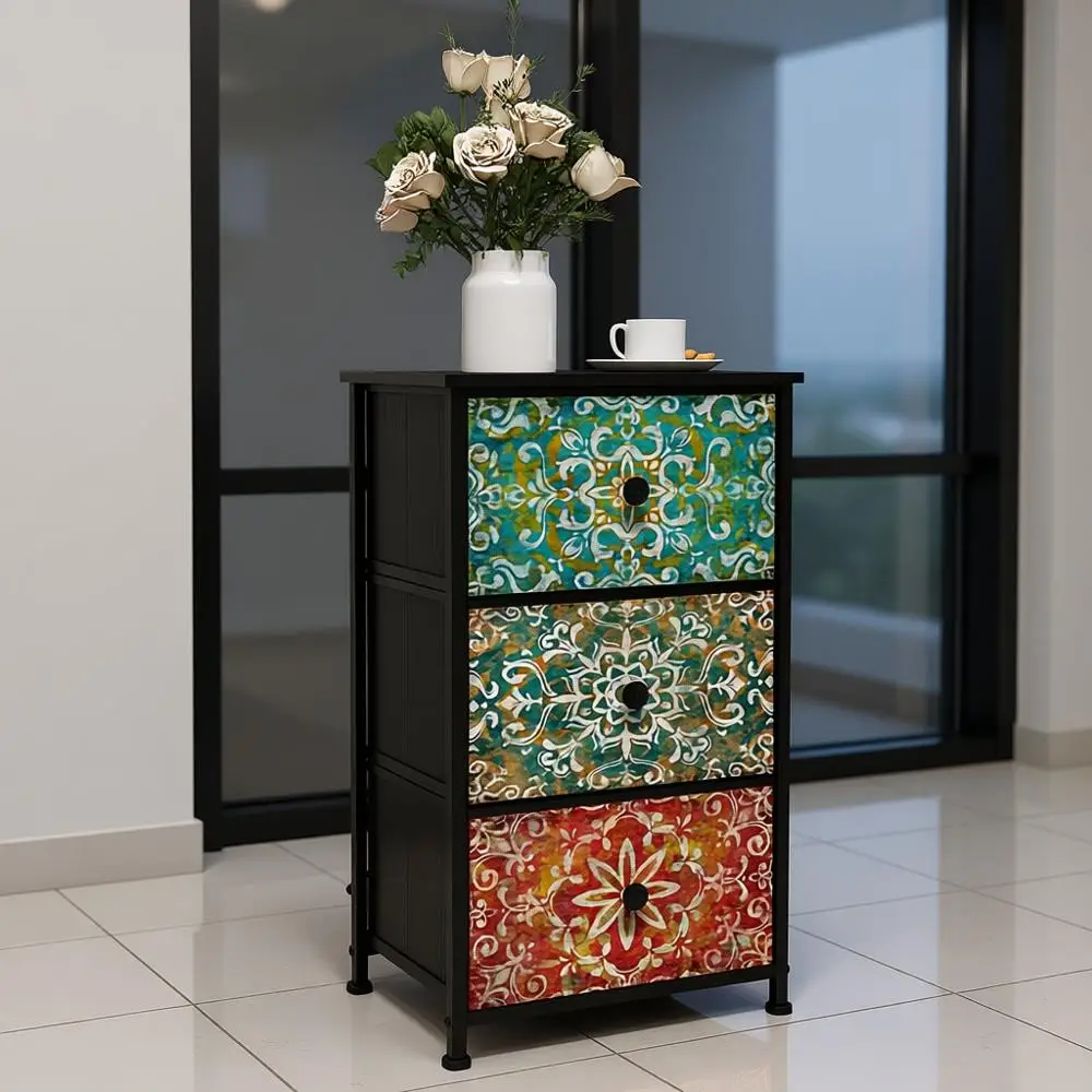 

Boho Mandala Flower 3-Drawer Dresser for Small Spaces - Bedroom Nightstand Living Room Storage Tower