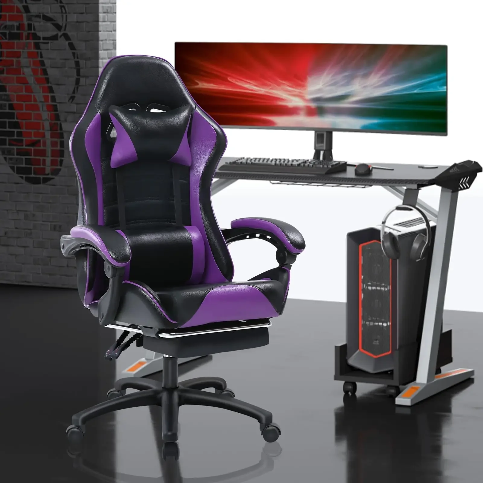 

Electronic Gaming/Office Chair,suitable for Game room,study,gaming hotel,office,Chair with Footstool and Waist Support,Purple.