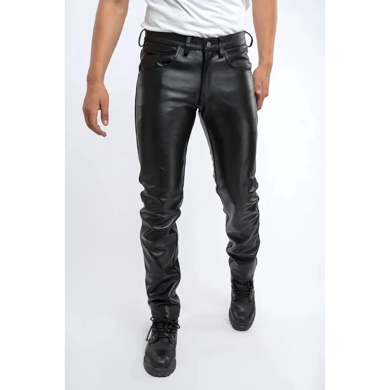 2023 pantalones de cuero para hombre, pantalones ajustados de cuero PU, pantalones de cuero elásticos a la moda para motocicleta, pantalones impermeables a prueba de aceite para hombre @ 0Z *